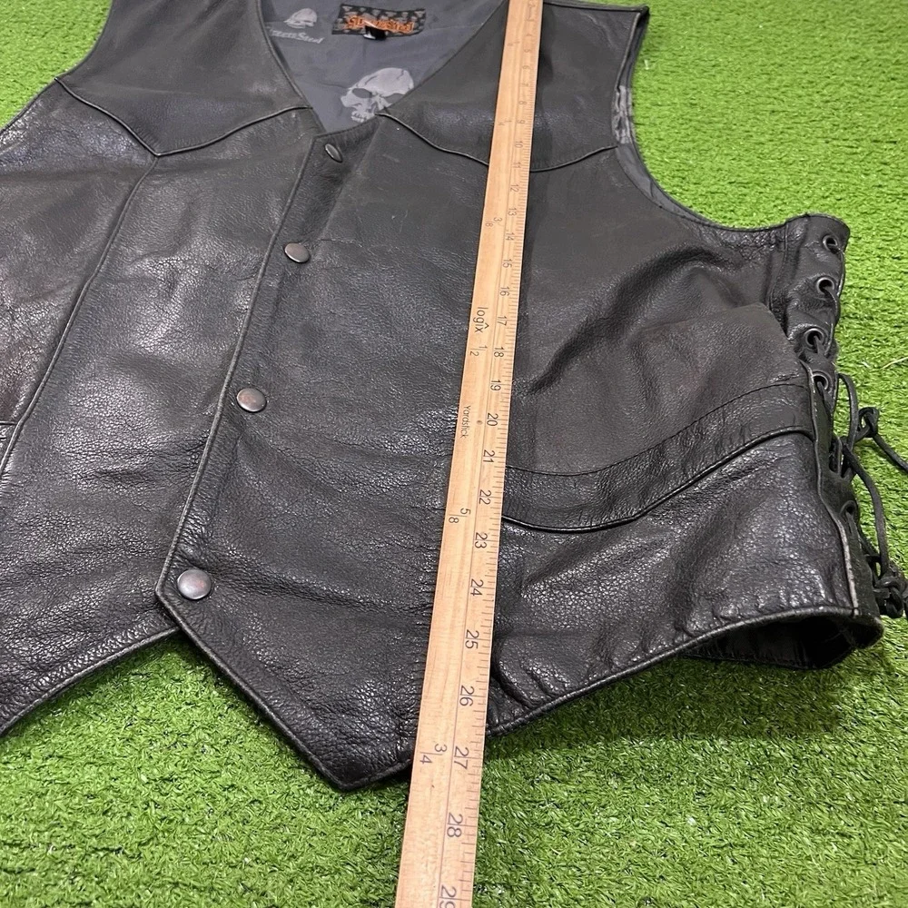 Vintage Street And Steel Leather Vest SZ 52 (2XL) Side Laced Y2K Biker Vest